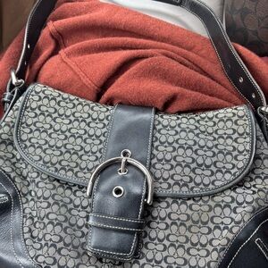 Coach Black and Cream Patterned Shoulder Bag
